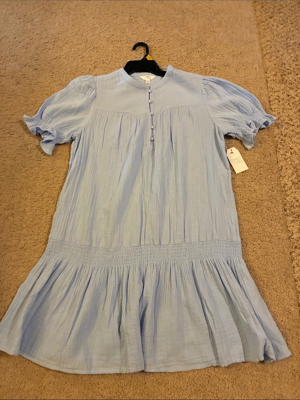 100% cotton Light Blue' Puff Sleeve Cotton line Dress size L